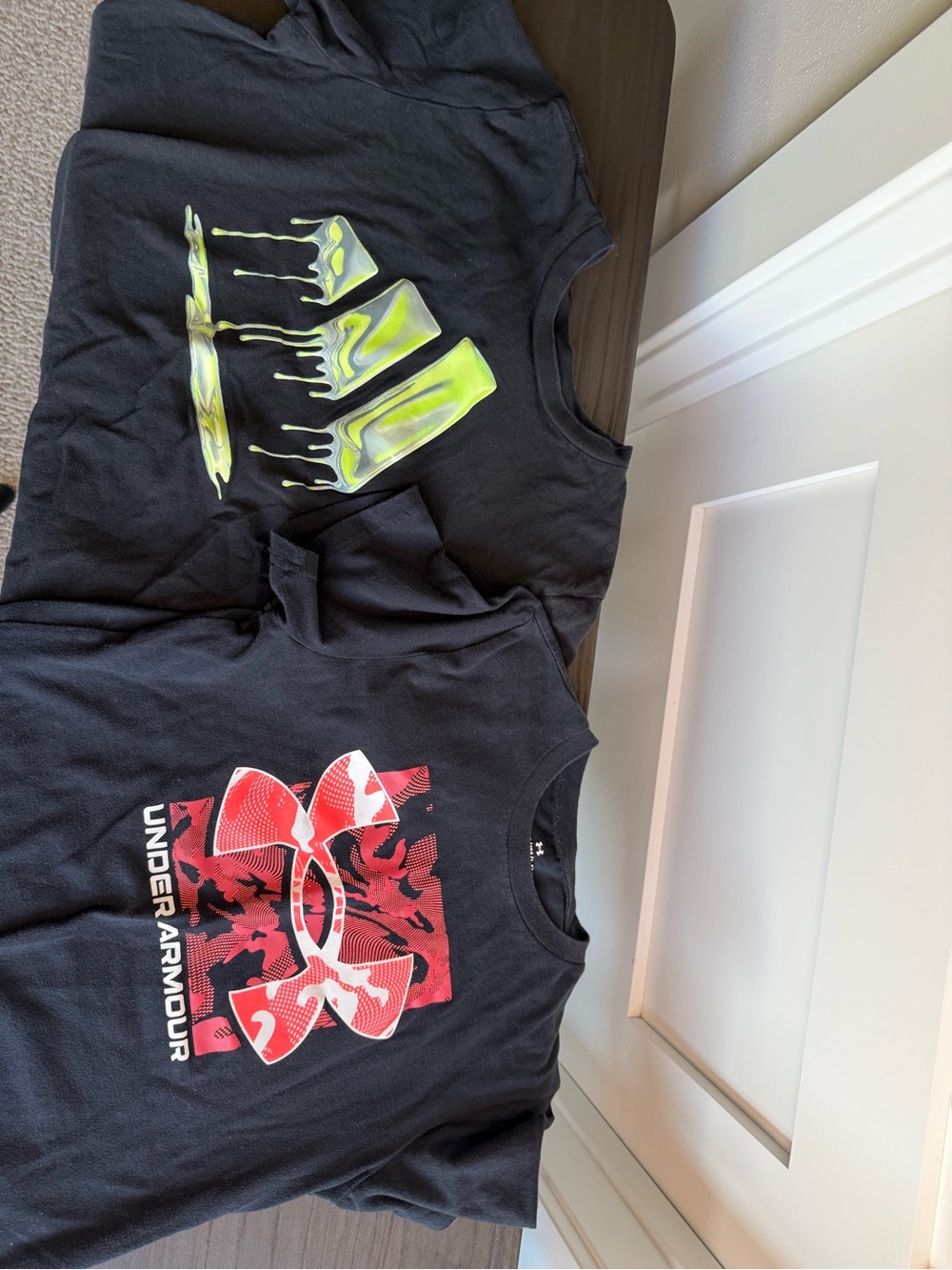 Under Armour Black with Neon Green and Red Graphic Accents Boys tshirts